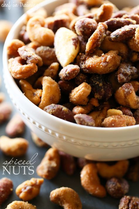 Spiced Nuts from chef-in-training.com ...These nuts are spicy, savory and sweet all in one! They are super easy to a make and packed with a variety of flavors! Easter Appetizers, Appetizer Dips, Small Bites, Clean Eating Snacks, Roller Coaster, Appetizer Snacks, Holiday Spirit, Rosemary, Cookies Et Biscuits