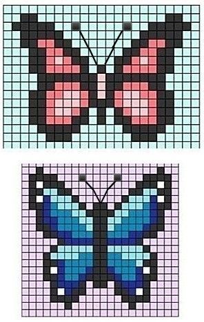 Pixel Art Butterfly, Butterfly Pixel Art, Marvel Cross Stitch, Butterfly Cross Stitch Pattern, Easy Pixel Art, Butterfly Cross Stitch, Pixel Crochet, Pixel Art Grid, Hama Beads Patterns