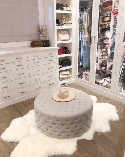 C L O S E T // Y’all, she’s finally here!! My new tufted ottoman!! #closet #closets #closetgoals #closetdesign #closetdecor Bedroom Ottoman, Decor Shopping, Closet Decor, Tufted Ottoman, Inspire Me Home Decor, Simple Bedroom, Closet Designs, Closet Bedroom, Home Decor Store