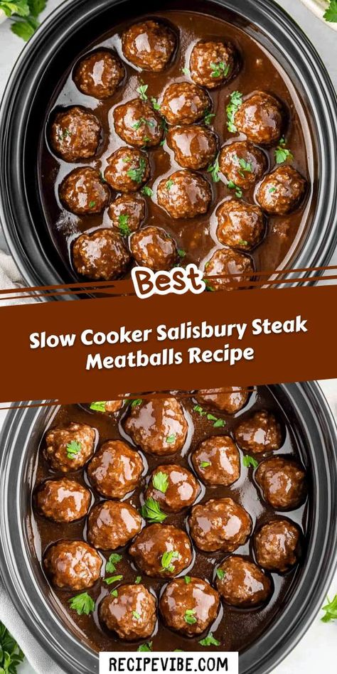 Want to impress your family with a wholesome, light dinner? This Slow Cooker Salisbury Steak Meatballs Recipe is a delicious solution that combines convenience and taste! Enjoy tender meatballs in a rich gravy without the fuss. Be sure to save this recipe for your next simple weeknight meal! Slow Cooker Frozen Meatballs, Light Dinner Ideas, Salisbury Steak Crockpot, Meatball Recipes Crockpot, Salisbury Steak Meatballs, Slow Cooker Salisbury Steak, Savory Meatballs, Meatballs And Gravy, Over Mashed Potatoes