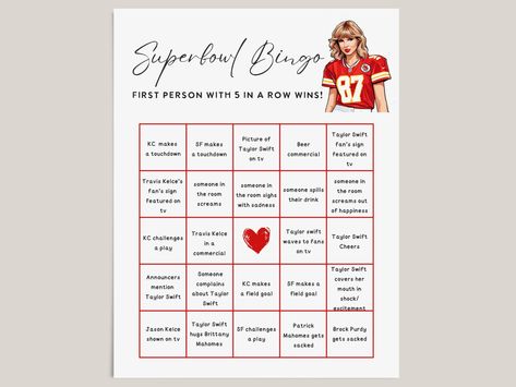 Taylor Swift Super Bowl Party 2024: Decorations, Merch, & Food – StyleCaster Taylor Swift Super Bowl Party, Super Bowl Bingo, Superbowl Party Decorations, Go Chiefs, T Swift, Omaha Steaks, Muffin Papers, Bowl Party Food, Magnolias Bakery