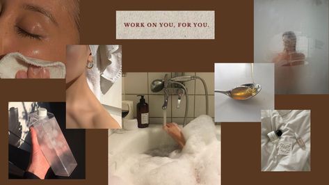 Self care collage, laptop screensaver. gideonmarie Self Care Laptop Wallpaper, Self Care Desktop Wallpaper, Self Care Collage Wallpaper Laptop, Study Motivation Wallpaper Aesthetic Laptop Collage, Nyc Collage Wallpaper Laptop, Screen Savers, Self Care, Bathroom Lighting, Lighted Bathroom Mirror