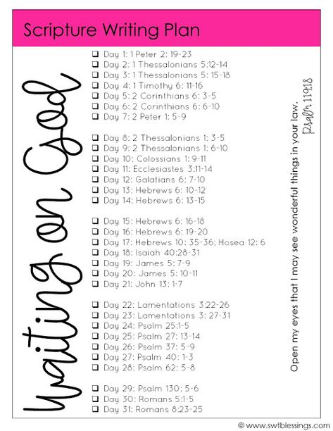 Sweet Blessings: April Scripture Writing Plan: Waiting on God Swtblessings.com Scriptures, Bible Writing Plan, January Scripture Writing, Writing Scripture, Scripture Plans, Scripture Challenge, Bible Writing, God's Character, Bible Plans