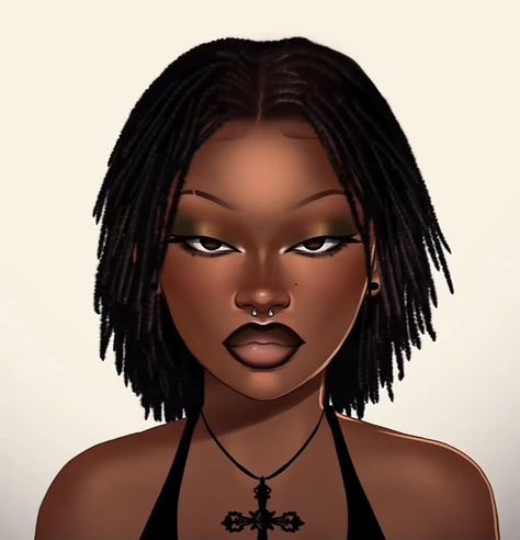 Pfp For Girl Black Locs Cartoon, Cartoon With Locs, Black Women With Locs Art, Girl With Locs Drawing, Locs Wallpaper, Locs Anime, How To Draw Locs, Black Hairstyles Drawing Reference, Locs Drawing