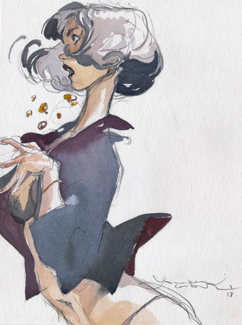 ArtStation - 3 Aquarelles, Yannick Corboz Yannick Corboz Art, Watercolor Character Design, Watercolor Character Illustration, Yannick Corboz, Watercolor Hair, Character Watercolor, Watercolor Character, Aquarelle Drawing, Illustration Character Design