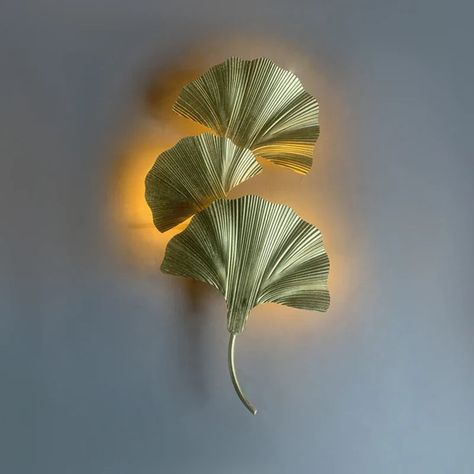 Gold Wall Lamp, Leaf Lamp, Bedroom Foyer, Hotel Bedroom, Ginkgo Leaf, Gold Wall, Color Complement, Bedroom Hotel, Gold Colors