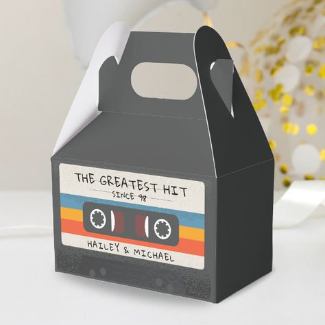 Vintage Retro Greatest Hit Cassette Tape Wedding Favor Boxes Wedding Box Invitations, Cassette Tape Wedding, Vintage Party Theme, Wedding Guest Gifts, Box Invitations, Retro Cassette, Old School Music, 90s Party, Married Couples