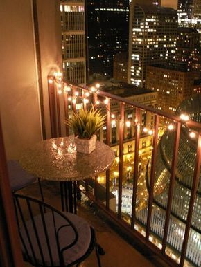 lighting and table :)  Chicago high-rise studio apartment - Balcony by flowerwine, via Flickr Apartment Balcony, Studio Apartment, At Night, Balcony, The City, High Rise, Chicago, Apartment, Candles