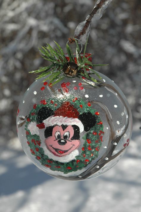 Hand painted ornament I did this week with Mickey Mouse Painted Ornament, Christmas Painting, Painted Ornaments, Hand Painted Ornaments, Christmas Paintings, Ball Ornaments, Painting Ideas, Christmas Bulbs, Hand Painted