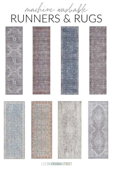 Machine washable runners and rugs that look like vintage rugs but are easy to wash and clean! Runner In Bathroom, Small Bathroom Rug Ideas, Bathroom Runner Rug Ideas, Master Bath Rug, Kitchen Runner Rug Ideas, Lakeview House, Mudroom Hallway, Adding Curb Appeal, Farmhouse Runner Rug