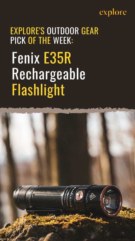 Lightweight and compact, the Fenix E35R is an ideal EDC (everyday carry) flashlight suitable for indoor and outdoor use. At 120 millimetres in length and weighing 148 grams (including the battery), it fits comfortably in your hands, pocket and daypack. Rechargeable Flashlight, Cool Gear, Everyday Carry, Flashlight, Outdoor Gear, Magazine