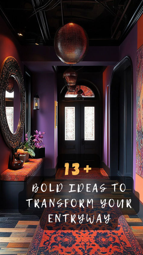 Revamp your entryway with bold and beautiful ideas that greet you right at the door! Click to get inspired and start transforming today! 🚪✨ #EntrywayDecor #HomeStyle #InteriorDesign #BoldInteriors #DecorTips Maximalist Entryway Ideas, Entry Area Ideas, Masculine Entryway Ideas, 2024 Entryway Trends, Entryway Ideas Dark, Bold Entryway Ideas, Moody Foyer Ideas Entryway, Front Door Entryway Ideas Interior, Square Entryway Ideas