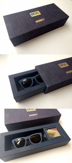 Sunglasses Packaging Design, Eyewear Packaging, Sunglasses Packaging, Clothing Packaging, Perfume Packaging, Cool Packaging, Diesel Denim, Wooden Sunglasses, Unique Packaging