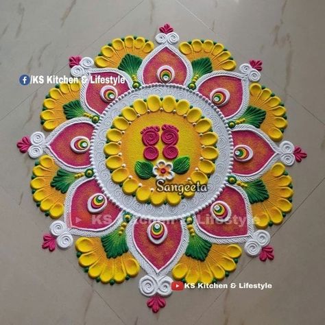 Colorful Rangoli Designs For Diwali, Welcome Rangoli Design Entrance, Easy Rangoli Designs Diwali Beautiful, Diwali Rangoli Designs Beautiful, Beautiful Rangoli Designs Indian, Flower Design Rangoli, Rangoli Designs For Diwali, Easy Rangoli Designs Videos, Very Easy Rangoli Designs