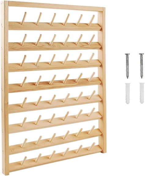 Amazon.com: NW Wooden Thread Holder Sewing and Embroidery Thread Rack and Organizer Thread Rack for Sewing with Hanging Hooks for Wall(48-Spools) Thread Rack, Thread Organization, Spool Holder, Sewing And Embroidery, Thread Storage, Thread Holder, Can Organizer, Sewing Machine Accessories, Sewing Organization