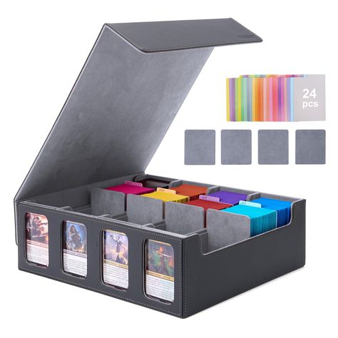 PRICES MAY VARY. 【Ultra Capacity Card Deck Box】 Switching from a standard 3-row to a 4-row card deck case increases capacity by 33.3%. This TCG deck box comfortably fits 3000+ unsleeved cards, 1800+ single-sleeved cards, or 1500+ double-sleeved cards, excluding top loaders and magnetic holders. 【Innovative Card Supports】Designed to prevent your valuable cards from collapsing. Even when the trading card storage box isn't fully packed, these Slot-style supporters ensure your cards stay upright, av Trading Card Storage Boxes, Simple Organization, Mtg Decks, Playing Card Case, Card Storage Box, Trading Card Storage, Divider Tabs, Trading Card Box, Game Black