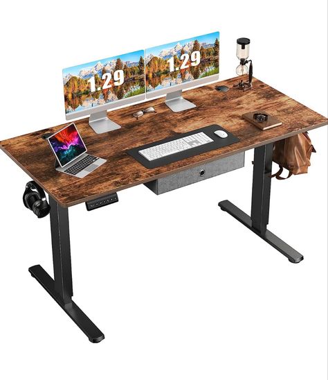 Do you ever get tired of sitting? I do. Super cute adjustable desk so you dont have to sit all the time! Rising Desk, Standing Desk Ergonomics, Desk With Keyboard Tray, Desk With Drawer, Desk With Storage, Desk Size, Electric Standing Desk, Pc Table, Computer Workstation