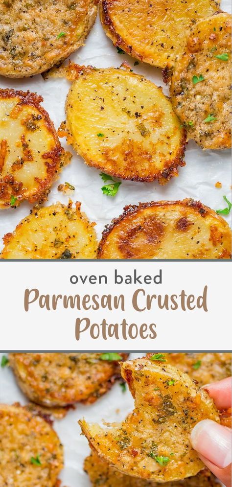 You, your family and guest will love these oven baked parmesan crusted potatoes. Topped with a crispy, garlic infused parmesan crust on top of buttery Yukon gold potatoes!