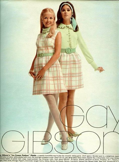 Colleen Corby, "Ice cream parlour plaids" Seventeen, April 1968 Colleen Corby, 60’s Fashion, Ice Cream Parlour, 1960s Dresses, 1960 Fashion, 60s 70s Fashion, 60s And 70s Fashion, Fashion 1960s, Sixties Fashion