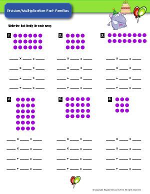 Worksheet | Division/Multiplication Fact Families | Write the fact family for each array. Third Grade Division, Multiplication Fact Families, Fact Families Multiplication, Division Fact Families, Division Facts, Fact Families, Third Grade Math, Multiplication Facts, Multiplication And Division