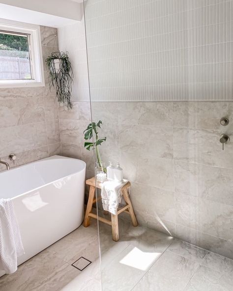 TileCloud on Instagram: “I really do think our Byron Travertine Look Ivory Matt is the perfect bathroom tile. It goes with so many looks and different tapware…” Ivory Tile Bathroom, White Fish Scale Tile, Ivory Travertine, Fish Scale Tile, Coloured Grout, Perfect Bathroom, White Subway Tile, Grey Tiles, Travertine Tile