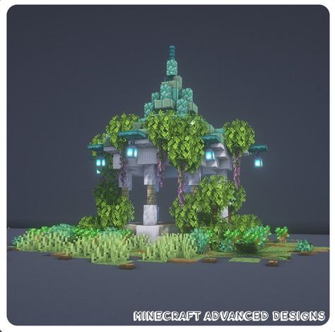 Minecraft Fantasy Gazebo, Elvish Minecraft Builds, Moon Fountain Minecraft, Minecraft Hot Spring, Minecraft Bell Design, Minecraft Prismarine, Minecraft Prismarine Builds, Prismarine Builds Minecraft, Minecraft Elven Build