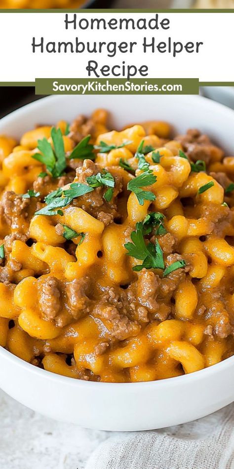 Want to recreate a beloved childhood favorite with a homemade twist? This Homemade Hamburger Helper recipe is packed with flavor and nutrients while still being quick to make. Don’t forget to save this go-to ground beef recipe for those nights when you need something comforting and delicious! Diy Hamburger Helper Ground Beef, Cheeseburger Hamburger Helper Homemade, Quick Hamburger Meat Recipes, Diy Hamburger Helper Recipes, Home Made Hamburger Helper Beef, Hamburger Dinner Recipes, Crockpot Hamburger Helper, Hamburger Helper Homemade With Veggies, Hamburger Helper Add Ins