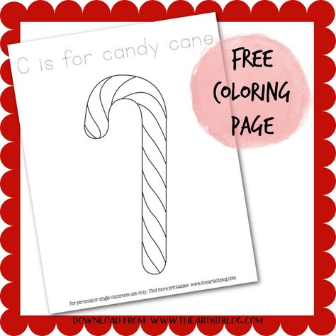 C is for Candy Cane Coloring Page Worksheet - The Art Kit Candy Cane Coloring Page, Christmas Wreath Craft, Free Christmas Coloring Pages, Free Homeschool Printables, Fun Worksheets, Educational Activities For Kids, Free Homeschool, Learning Letters, Christmas Coloring Pages