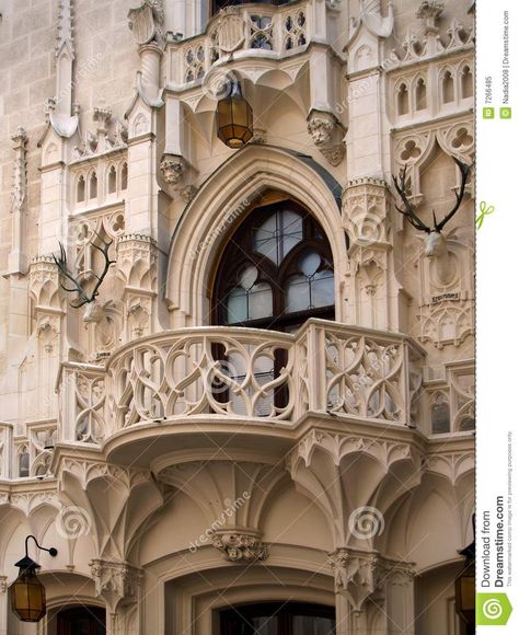 Hluboka Castle Balcony. Photo about balcony, white, republic, chateau, architecture, czech, elegant, windsor, style, hloboka, stone, lace, castle - 7266485 Architecture Antique, Fantasy Castle, Balcony Design, Architecture Old, Gothic Architecture, Beautiful Doors, Free Stock Photos Image, Old Buildings, Beautiful Architecture