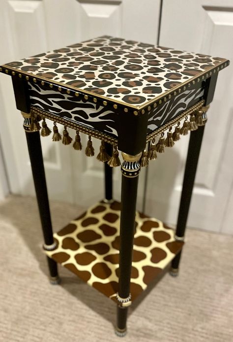 Leopard Table, Animal Print Furniture, African Table, Decoupage Table, Leopard Painting, Whimsical Painted Furniture, Animal Print Decor, Hand Painted Table, Whimsical Furniture