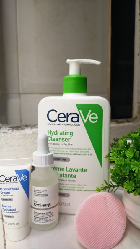 The Ordinary And Cerave Skincare, Cerave Aestethic, Skin Care Routine Cerave, Cerave Skincare Routine, Cerave Skin Care, Skin Care Products For Acne, Sink Care, Cerave Cleanser, Cerave Skincare