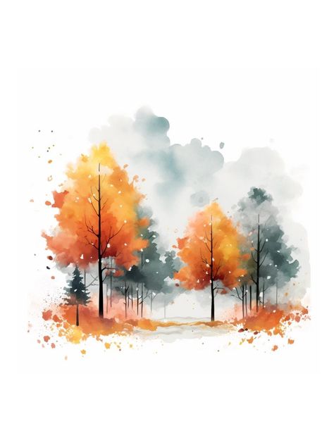 Nature Digital Art, Forest Digital Art, Abstract Trees, Fall Nature, Whimsical Paintings, Canvas Drawings, Fall Watercolor, Autumn Nature, Sketches Simple