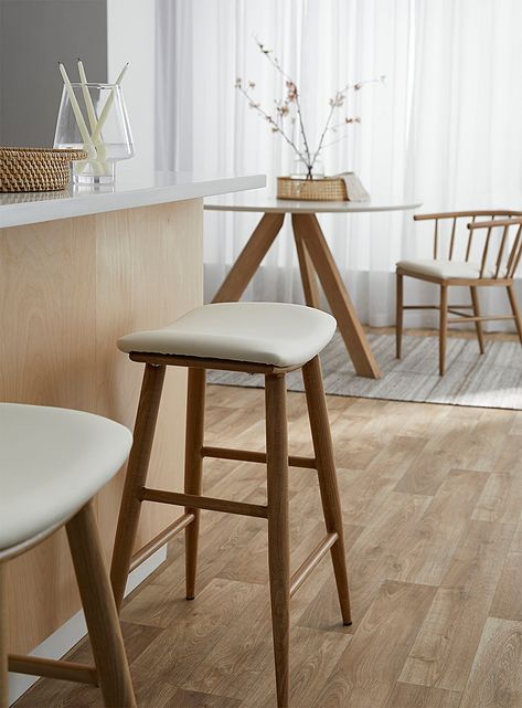 Alpine Modern, Minimalist Home Furniture, Apartment Bar, Small Accent Tables, Island Stools, Oak Stool, Minimalist Bar, Stools For Kitchen Island, Wood Accent Table