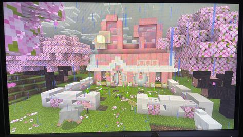 Minecraft My Melody House, My Melody Minecraft House, My Melody Minecraft, Hello Kitty Minecraft House, Sanrio Minecraft Builds, Sanrio Minecraft, Minecraft Schematics, Minecraft Home, Summertime Madness