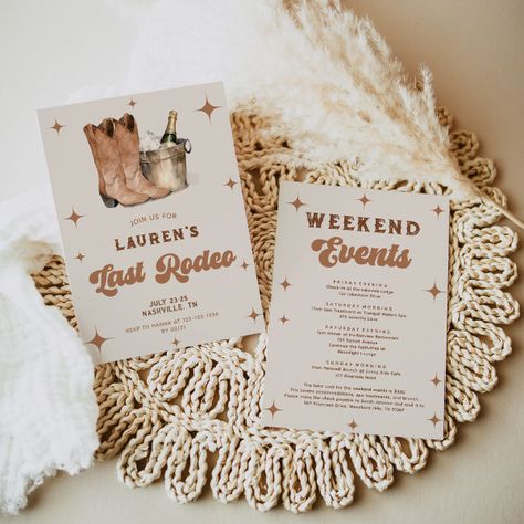 Western Last Rodeo Bachelorette Party Invitation Neutral Last Rodeo Bachelorette, My Last Rodeo Bachelorette, Western Bachelorette Theme, Cowgirls And Cocktails Bachelorette, Ranch Bachelorette Party, Rodeo Themed Bachelorette Party, Last Rodeo Bachelorette Party, Rodeo Bachelorette Party, Western Bachelorette Party