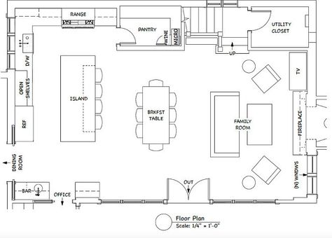 The Ultimate Gray Kitchen Design Ideas - Home Bunch Interior Design Ideas Open Concept Kitchen Living Room Straight, Living Room And Kitchen Floor Plan, Open Concept Kitchen Floor Plan, Open Plan Living Floor Plan, Kitchen Ideas For Open Floor Plan, Kitchen Layout With Patio Doors, Rectangle Kitchen Dining Living Layout, Open Plan Kitchen Dining Living Long Narrow Layout, Open Space Living Room And Kitchen Ideas Floor Plans