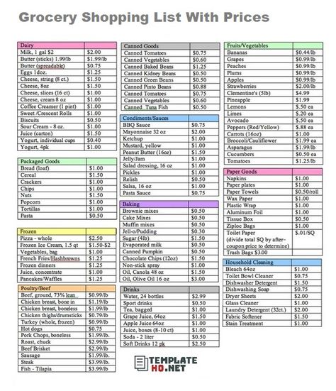 Grocery Shopping List With Prices Grocery Price List, Grocery Shopping List Printable, Grocery Store List, Grocery Shopping List Template, Grocery List Printable Free, Free Grocery List, Shopping List Template, Grocery List Template, Grocery Shopping List