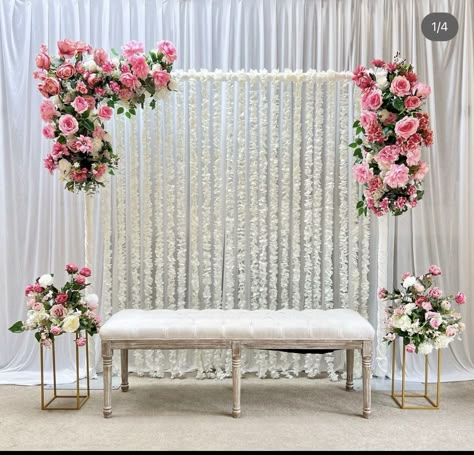 Stage Flowers Decoration, Rokha Decor At Home, Roka Decoration Ideas At Home, Decoration Ideas For Engagement At Home, Bangle Ceremony Decoration At Home, Bangle Ceremony Decoration, Nikah Decoration Ideas At Home, Wedding Stage Design Simple, Nikkah Decor At Home