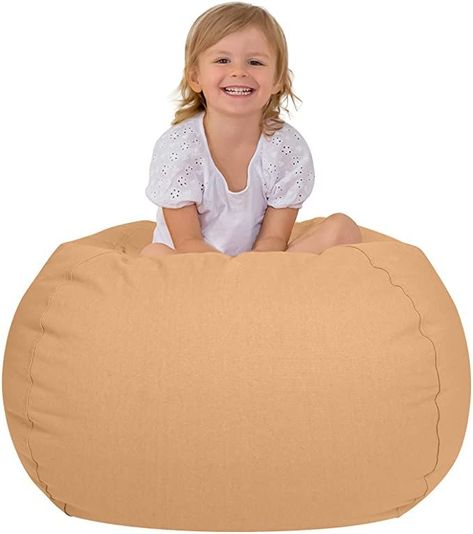 Aubliss Stuffed Animal Storage Bag & Bean Bag Chair Cover - Toy Organizer for Kids- Medium 32"-Canvas Solid Khaki Bean Bag Storage, Bean Bag Filler, Stuffed Animal Bean Bag, Toy Organizer, Bean Bag Chair Covers, Kids Bean Bags, Bean Bag Covers, Storage Chair, Kid Toy Storage