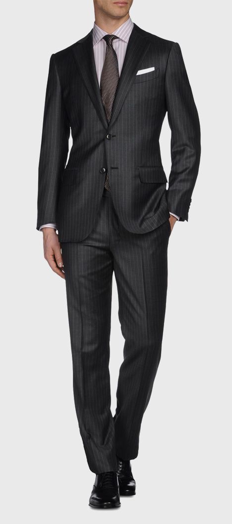 ERMENEGILDO ZEGNA: Suit Cool wool 2 buttons Dual back vents Thr Black, Detail 5 - 49118159AB Always Aim2Win! Pinstriped Suit, Black Pinstripe Suit, Terno Slim, Zegna Suit, Stripe Suit, Black Dress Shoes, Designer Menswear, Pinstripe Suit, Elegant Man