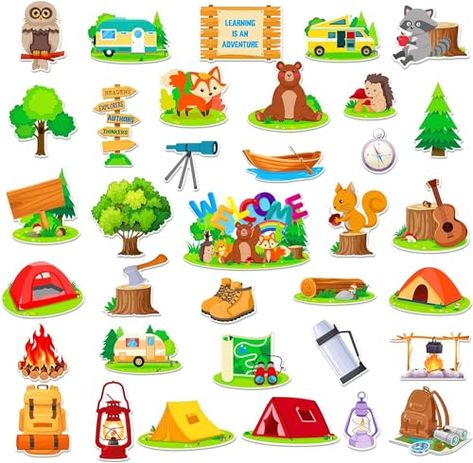 Camping Bulletin Board, Camping Bulletin Boards, Bulletin Board Decoration, Vbs 2024, Bulletin Board Decor, Board Decoration, Camping Party, Themed Decor, Woodland Animals