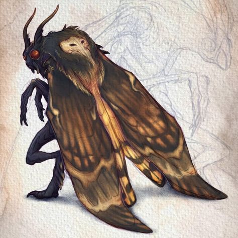 The Mothman Art, Mothman Concept Art, Moth Monster Art, Moth Man Art, Mothman Drawing, Cryptid Oc, Mothman Costume, Mothman Art, Mothman Cryptid