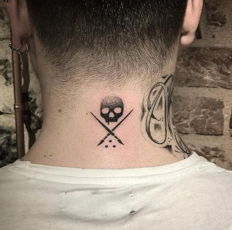 Skull and Cross Paintbrushes Black Neck Tattoo Neck Skull Tattoo, Skull Jaw Tattoo, Black Neck Tattoo, Skull Neck Tattoo, Skull And Bones Tattoo, Tattoo Pirate, Paintbrush Tattoo, Small Skull Tattoo, Best Neck Tattoos