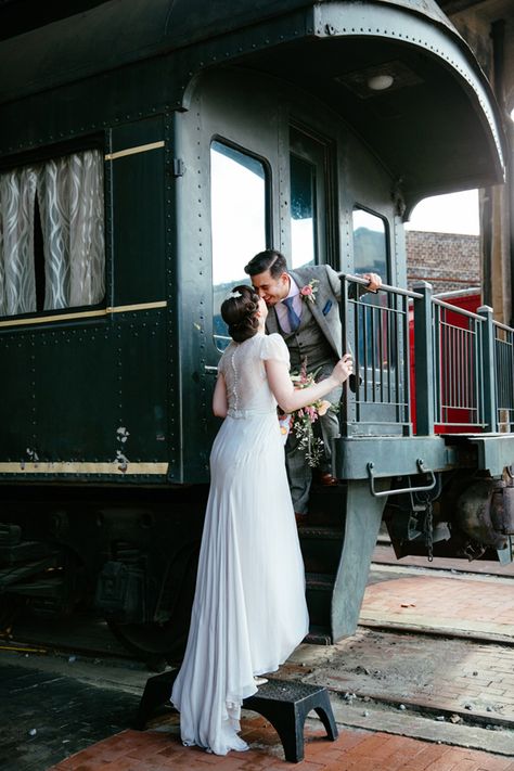 Vintage Train Wedding Theme, Train Wedding Photos, Train Wedding Theme, Train Theme Wedding, Railroad Wedding, Train Station Wedding, Georgia Wedding Venues, Train Wedding, Wedding Inside