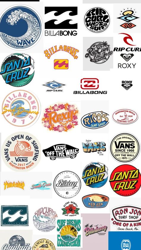 Check out bathurst111's Shuffles #surf #surflogos #surfstickers #stickers #logos #summeraesthetic #summersurf #summer #ripcurl #billabong #santacruz #vans #surfbrands Stickers On Surfboard, Surf Room Posters, Surf Logos Vintage, Cute Beachy Stickers, Ripcurl Surf Poster, Cute Surf Boards, Surf Board Stickers, Ripcurl Wallpapers, Surf Stickers Vintage