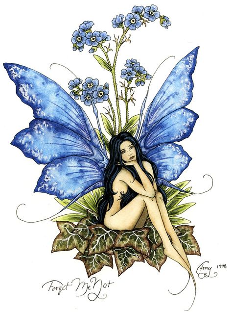 Forget Me Not - Amy Brown Amy Brown Art, Amy Brown Fairies, Brown Artwork, Creature Fantasy, Fairy Tattoo Designs, Fairy Drawings, Amy Brown, Pixies Fairies, Fairy Dragon