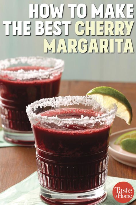 Cherry Tequila Drinks, Cherry Mixed Drinks Alcohol, Frozen Cherry Margarita Recipe, Sweet Cherry Italian Margarita, Frozen Cherry Margarita, Maroon Alcoholic Drinks, Daquiri Recipe Cherry, Cherry Liquor Cocktails, Cherry Margarita Recipe