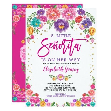 Cute Little Senorita Fiesta Flowers Baby Shower Invitation #zazzle #weddinginvitations #birthdayinvitations #babyshowerinvitations #zazzleinvitations #monogram #businesscards #graduation #homedecor Fiesta Flowers, Mexican Baby Shower, Couples Baby Shower Invitations, Mexican Babies, Couples Baby Showers, Boho Baby Shower Invitations, Baby Shower Invitation Cards, Woodland Baby Shower Invitations