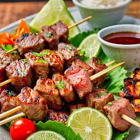 Cambodian Steak Dipping Sauce, Cambodian Nom Krok, Vegetarian Cambodian Recipes, Cambodian Beef Skewers, Cambodian Beef Lok Lak, Rice Noodle Recipes, Beef Skewers, Cambodian Food, Shrimp Soup