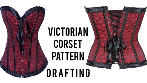 Easy method of drafting a Victorian corset pattern. Detailed tutorial Corset Free Pattern, Victorian Corset Pattern, Ankara Dress Designs Chic, Corset Pattern Drafting, Ankara Dress Designs, Kaftan Gown, Victorian Corset, Corset Gown, Corset Pattern